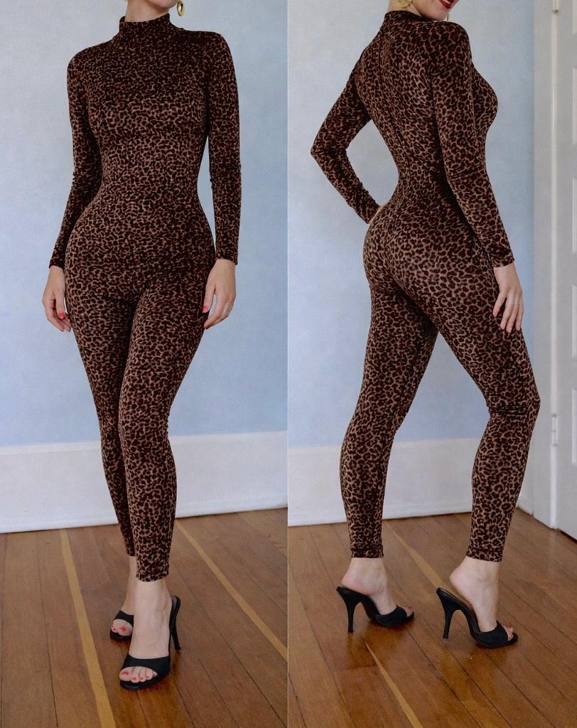 WoW 80s Vintage Catsuit jumpsuit Fredericks of Hollywood S M, Kleding | Dames, Maat 38/40 (M), Bruin, Verzenden, Gedragen