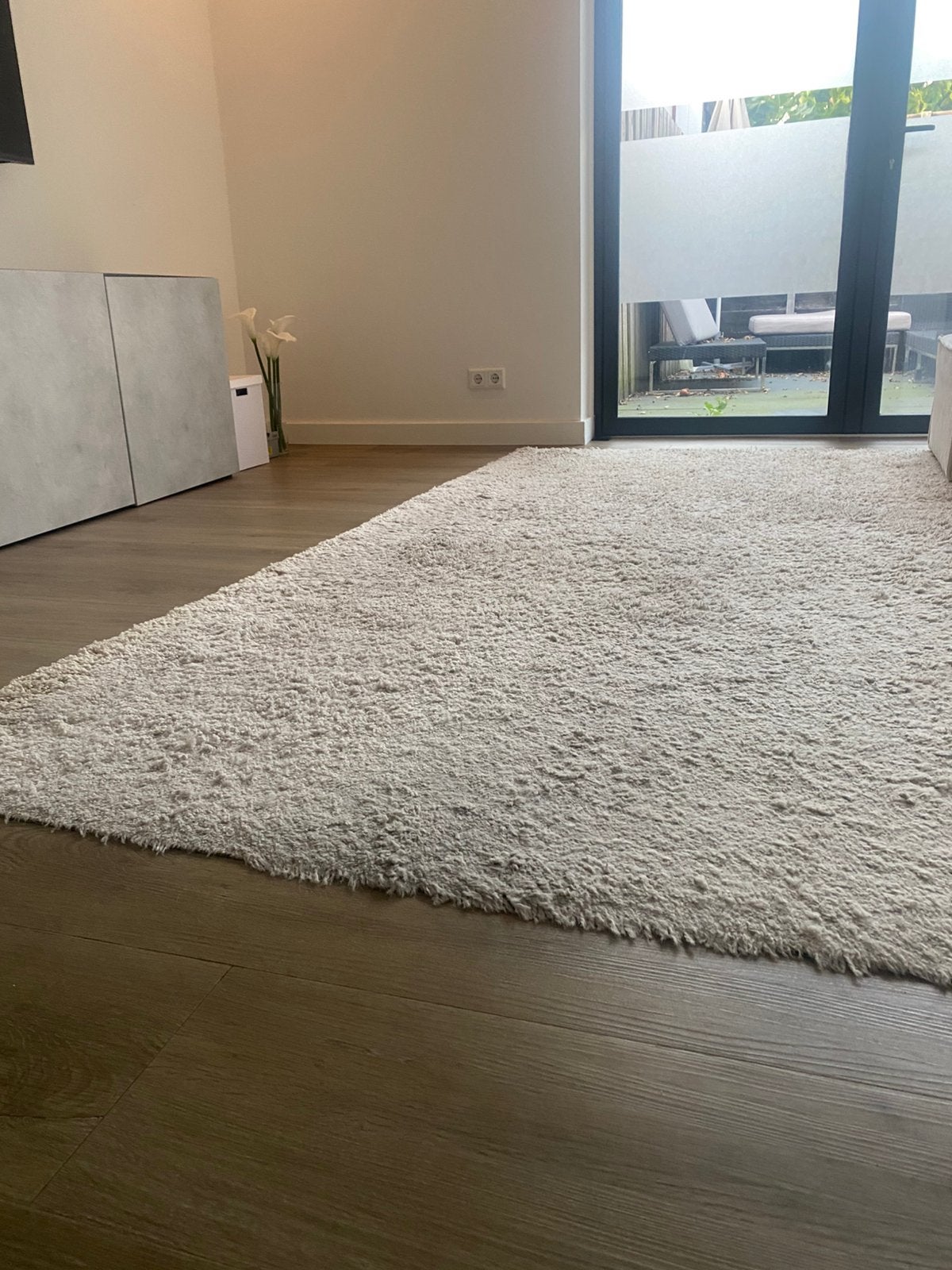 Groot frisé vloerkleed beige, Ophalen, Zo goed als nieuw, Beige, Tapijt