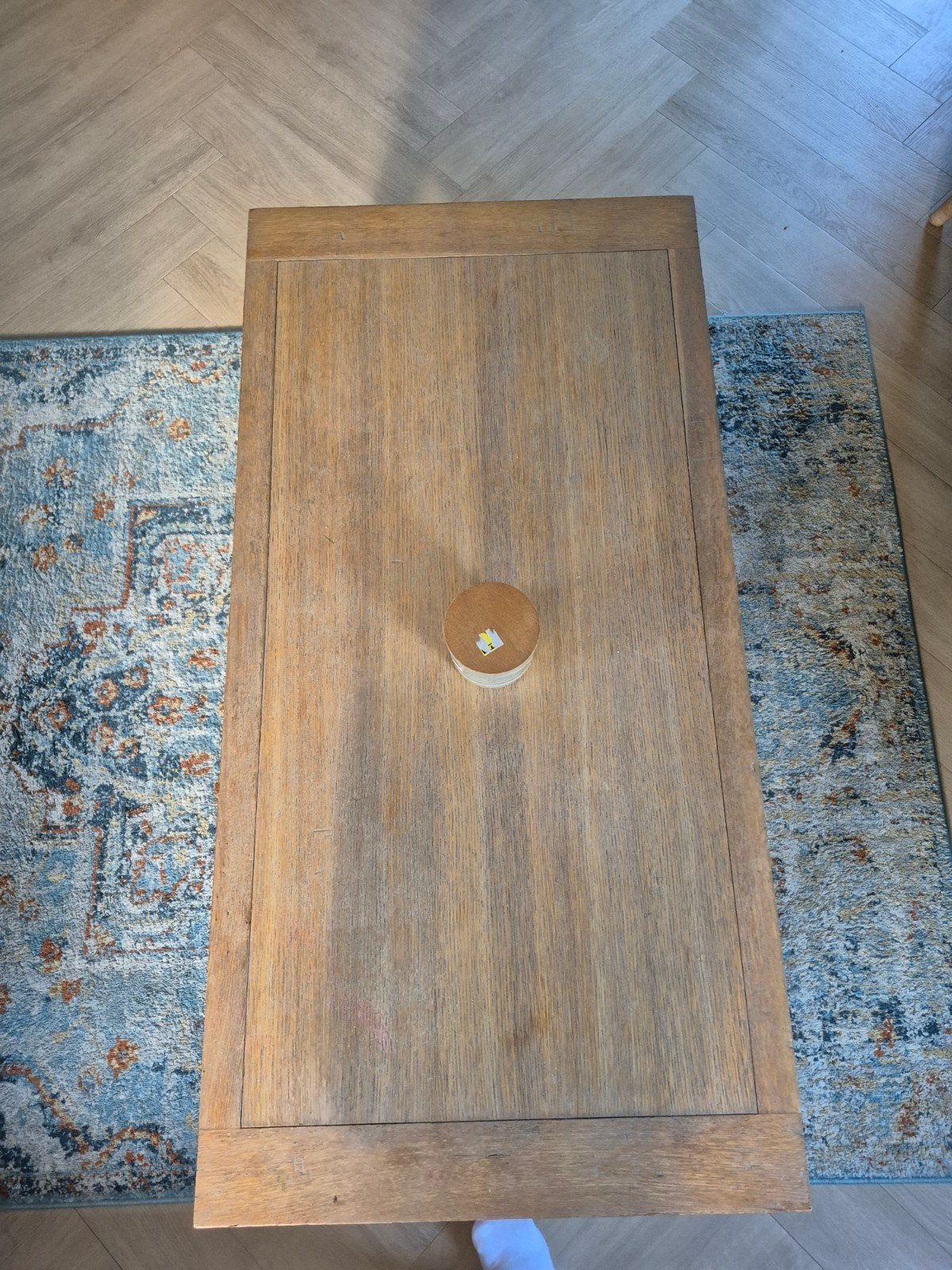 Robuuste eikenhouten salontafel, Ophalen, Gebruikt, 100 tot 150 cm, Eikenhout