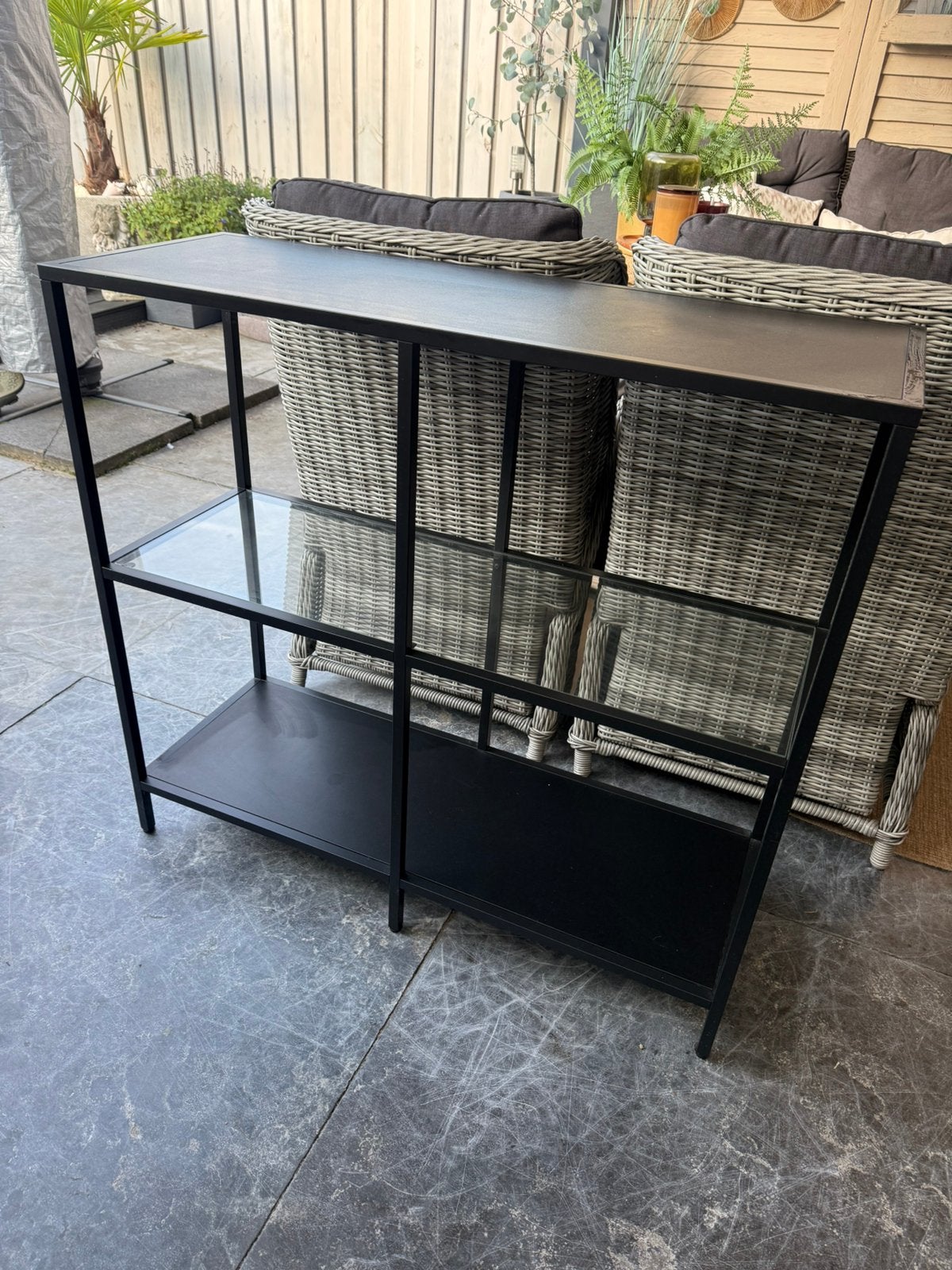 IKEA VITTSJO stelling kast zwart/bruin/glas, Ophalen, Gebruikt