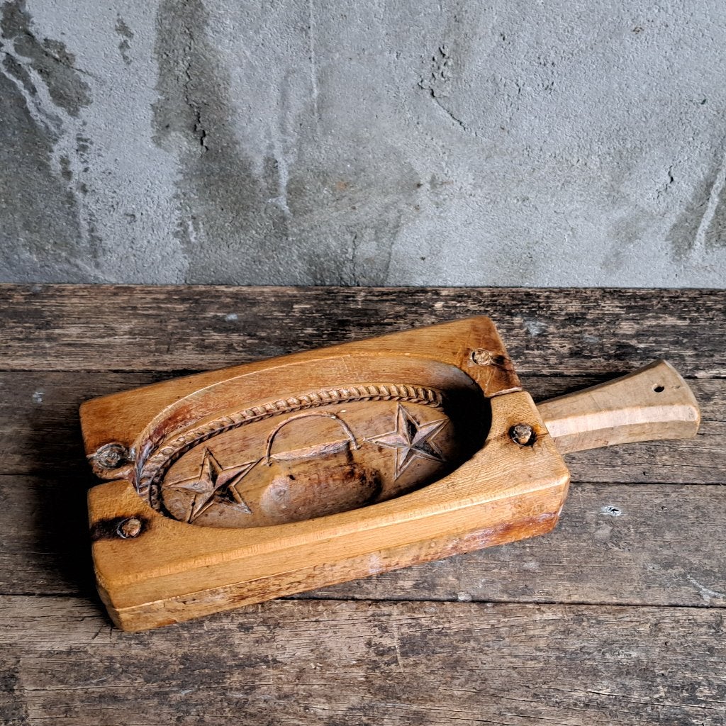 Oude houten botermal botervorm 3-dlg met handvat *Etage3*, Gebruikt, ., Ophalen of Verzenden, .