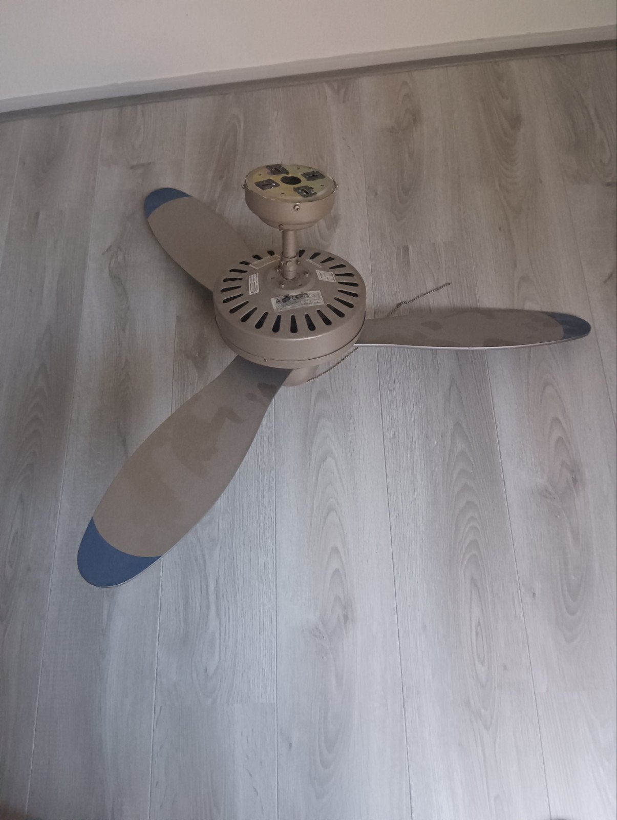 Plafondventilator met 3 bladen - Grijs/Blauw, Ophalen, Gebruikt, Plafondventilator