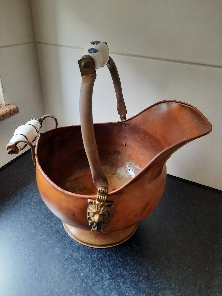 Antieke koperen kolenketel ( J60 ), Ophalen of Verzenden, Koper