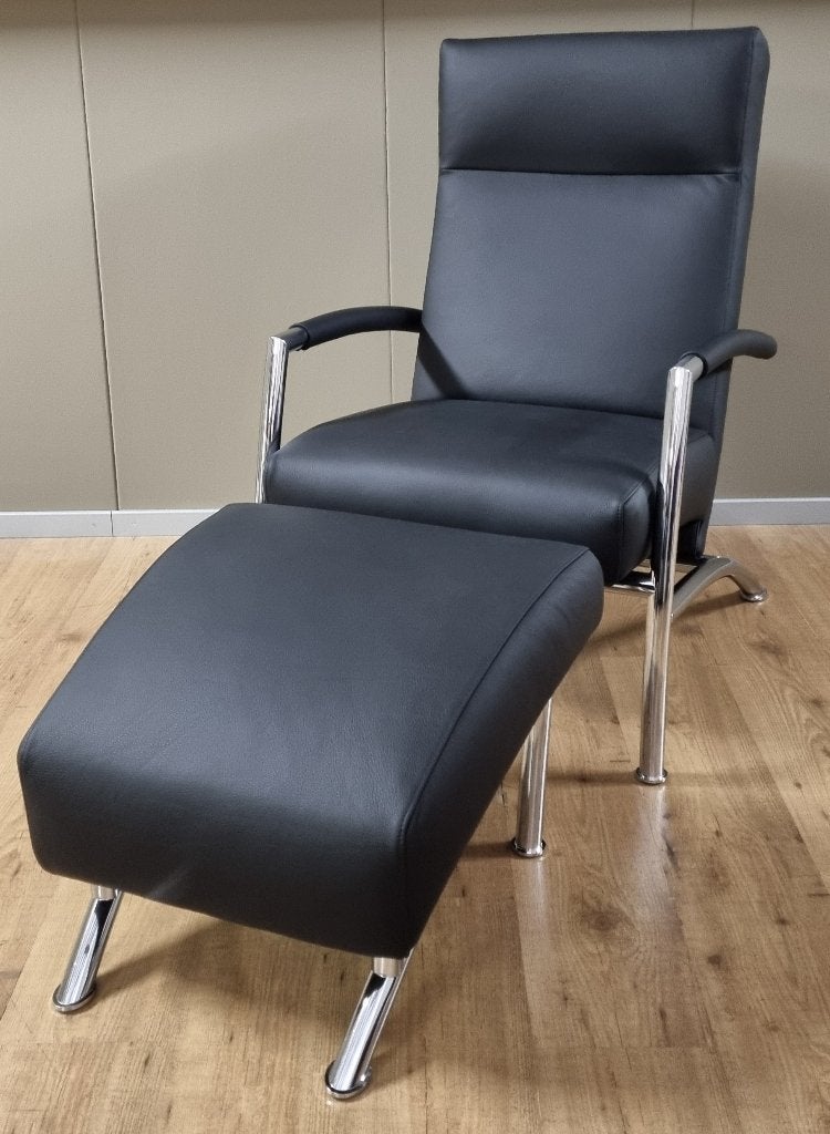 Leolux Helical fauteuil+hocker refurbished - nieuw leer, Nieuw, 75 tot 100 cm, Ophalen of Verzenden, Leer