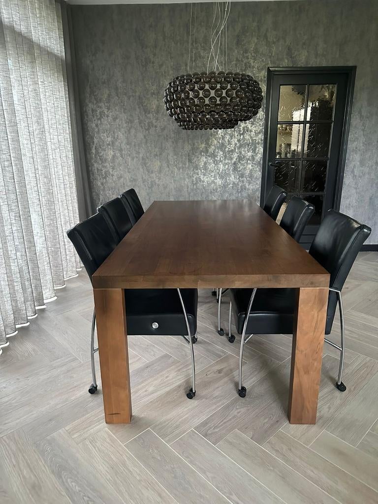 Eetkamertafel met 6 stoelen, Ophalen, Gebruikt, 200 cm of meer, 50 tot 100 cm