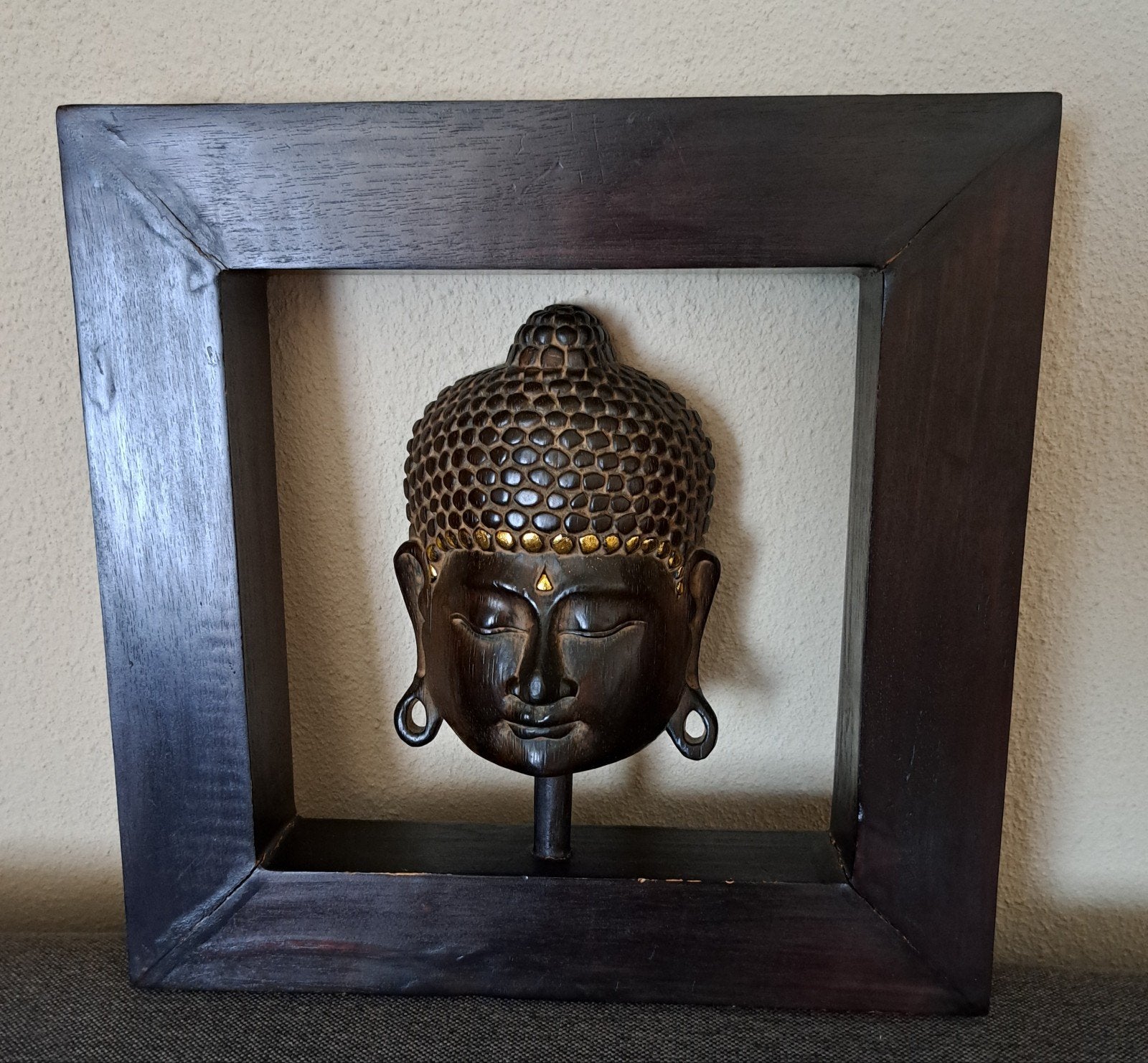 Boeddha beeld/schilderij, Huis en Inrichting, Woonaccessoires | Boeddhabeelden, Ophalen of Verzenden, Gebruikt, Hout, Bruin