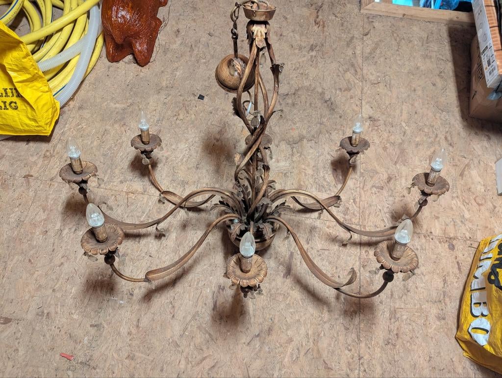 Stout hanglamp - Vintage kroonluchter met 8 armen, Huis en Inrichting, Ophalen of Verzenden, Gebruikt, Metaal, Klassiek, Vintage, Landelijk