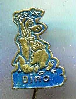DINO Flintstones blauw op koper speldje ( R_141 ), Verzenden, Nieuw, Figuurtje, Speldje of Pin