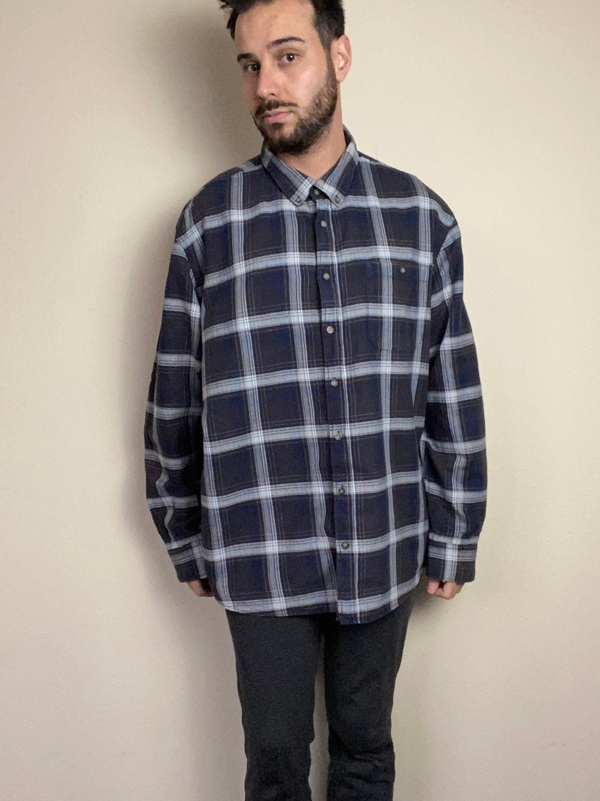 overhemd - flanel Canda - geruit - blauw/grijs- 3XL 47/48, Hgv, Blauw, Hgv, Ophalen of Verzenden
