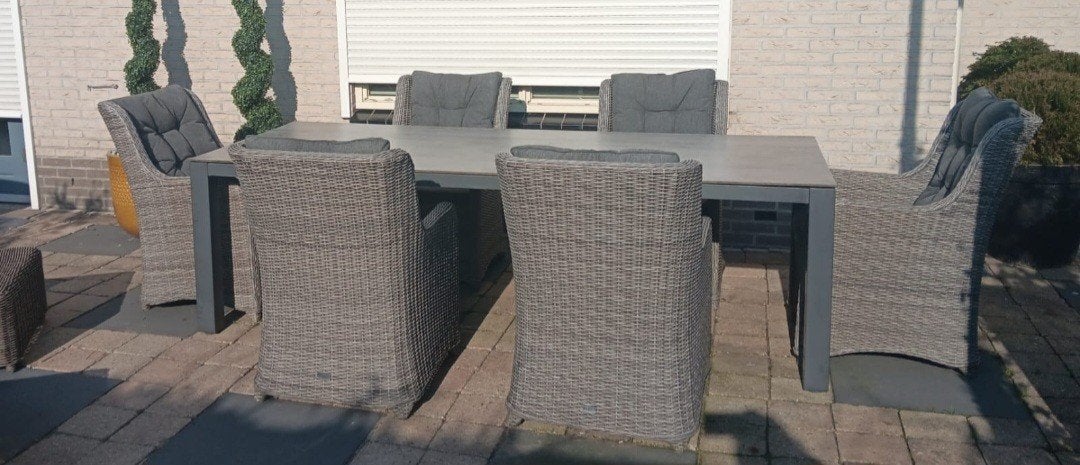 Tierra outdoor dining set 6 persoons, Ophalen, 6 zitplaatsen, Zo goed als nieuw, Wicker