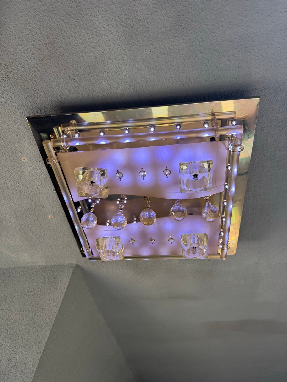 Moderne plafondlamp met kristallen moet nu weg!!, Ophalen, Zilver, Modern, LED