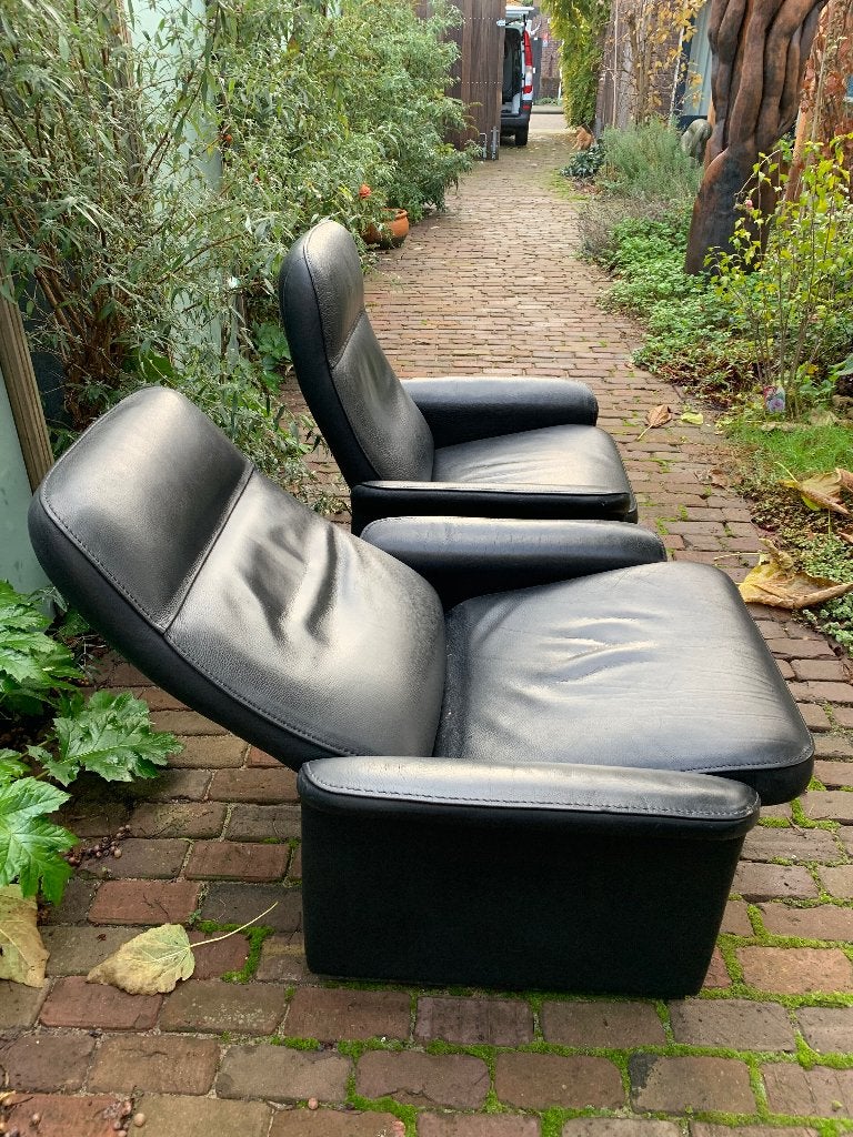 2 Desede DS55 zwart leer neckleder fauteuils, Ophalen, 75 tot 100 cm, Leer, Zo goed als nieuw