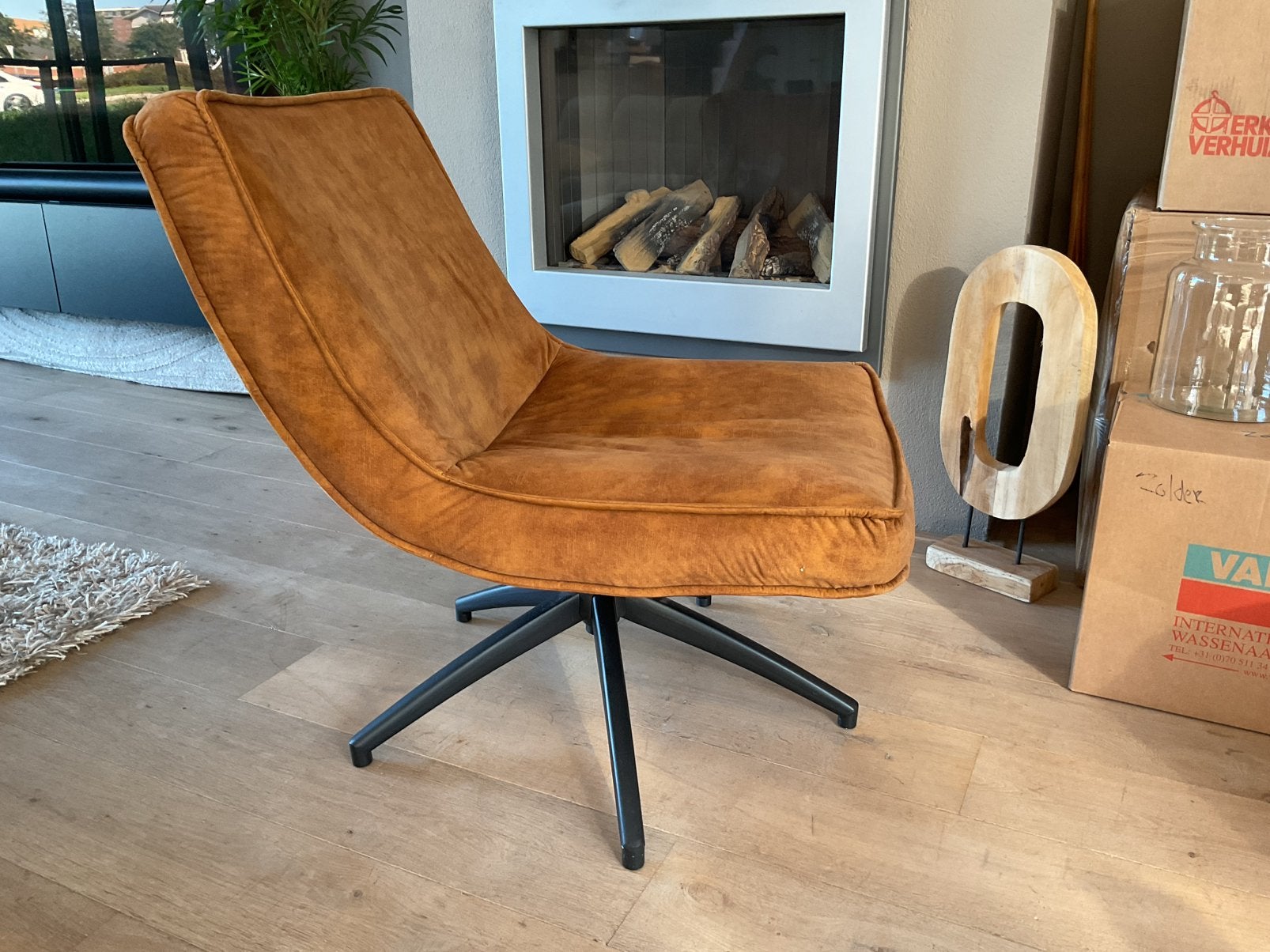 Draai fauteuil oker 2x, Huis en Inrichting, Fauteuils, Ophalen, Minder dan 75 cm, Zo goed als nieuw, Stof