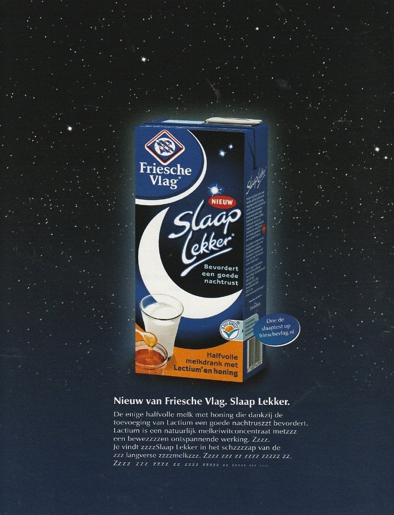 retro reclame 1995 Friesche Vlag zuivel slaap lekker melk, Verzenden, Overige typen