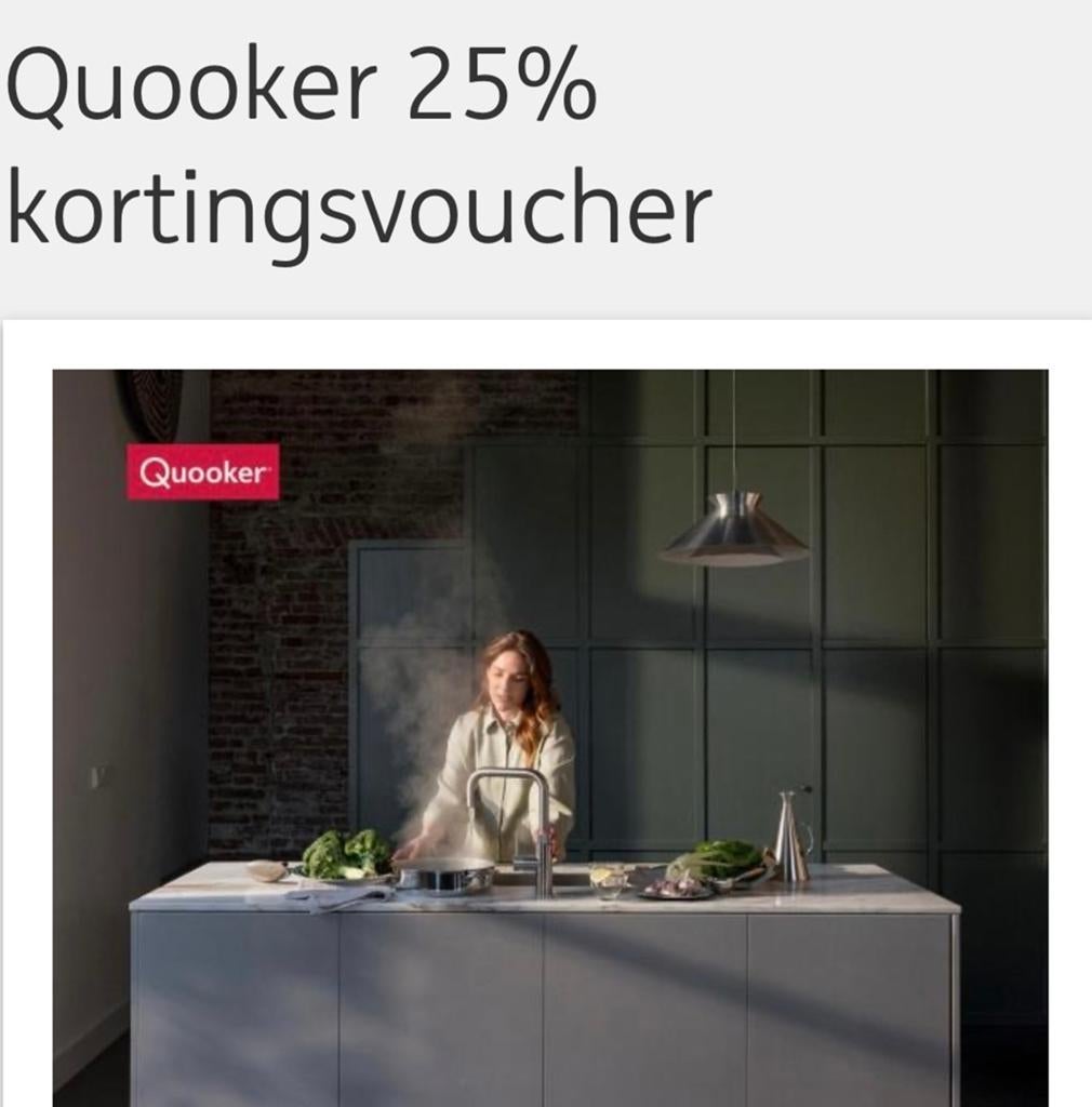 Quooker 25% kortingsvoucher – €85 | Bieden toegestaan, Tickets en Kaartjes, Kortingen en Cadeaubonnen, Eén persoon, Kortingsbon