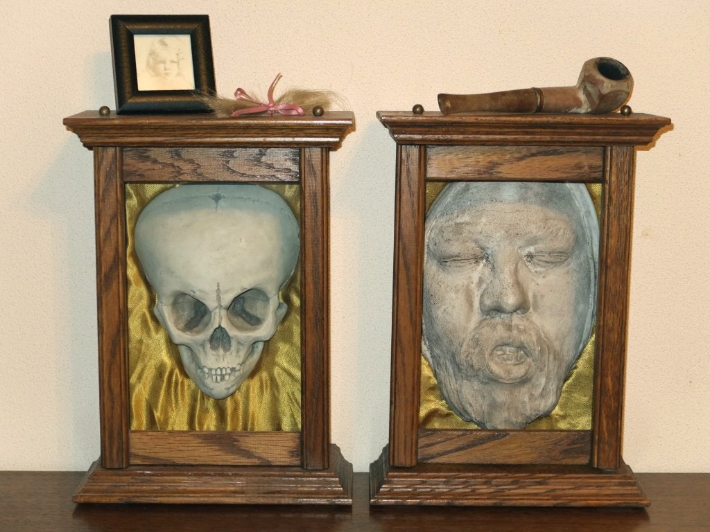 rariteitenkabinet set: schedel kind & dodenmasker, replica’s, Ophalen of Verzenden