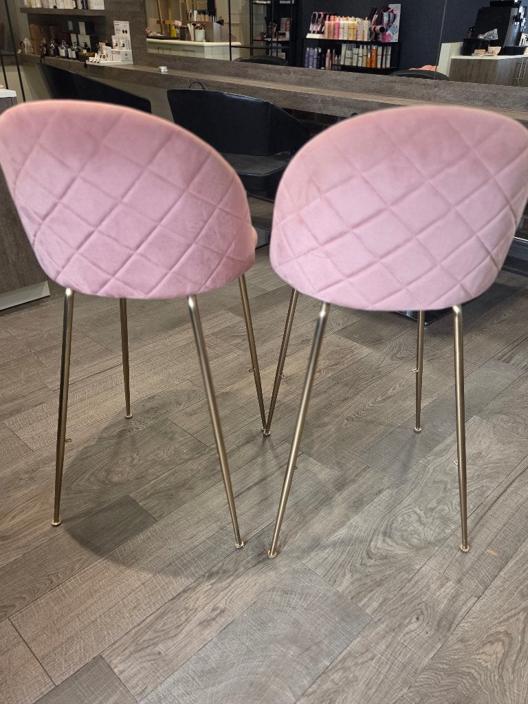 Set van 2 roze fluwelen krukken met gouden poten