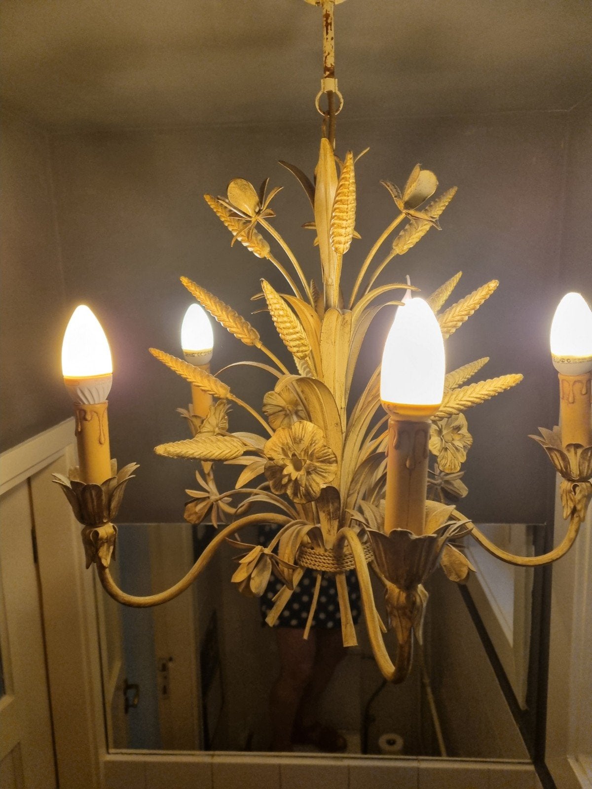 Vintage Hans Kögl Korenaren Kroonluchter Goudkleurig, Huis en Inrichting, Lampen | Kroonluchters, Gebruikt, E14 (klein), Ophalen of Verzenden