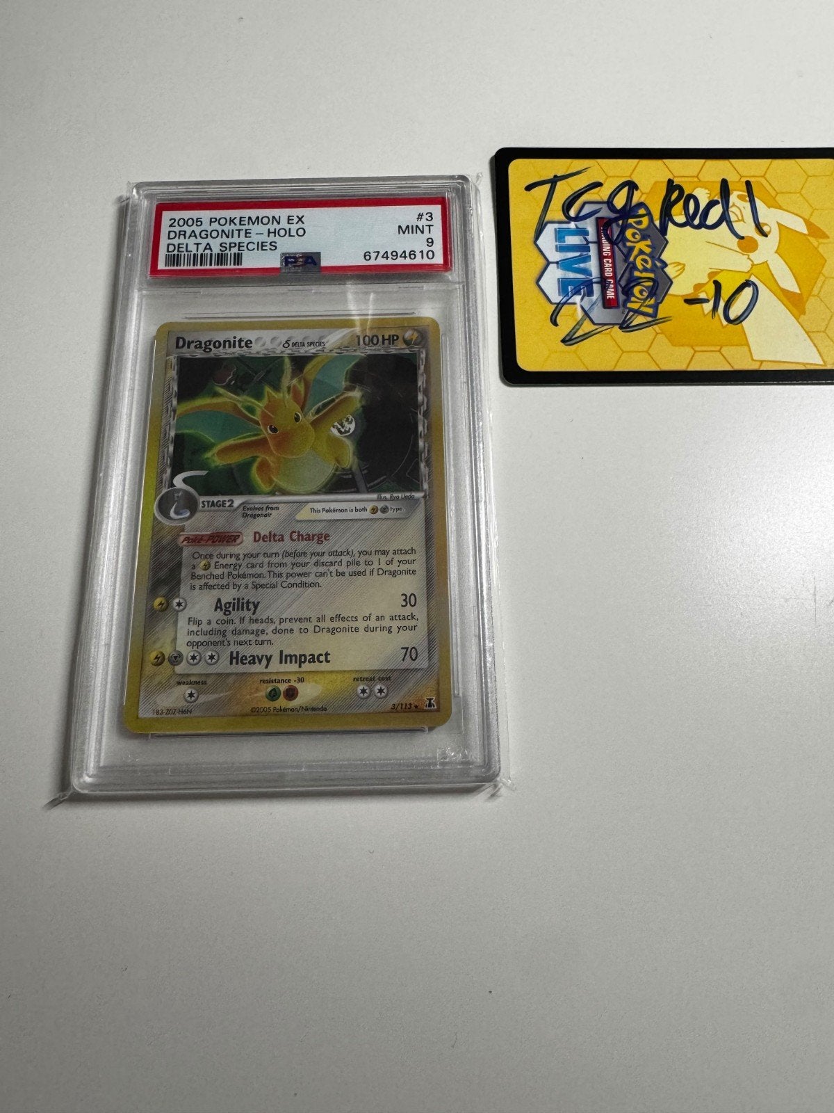 Pokemon Ex Delta Species Dragonite Holo #3 - PSA 9 POP 280, Ophalen of Verzenden, Zo goed als nieuw, Losse kaart, Foil