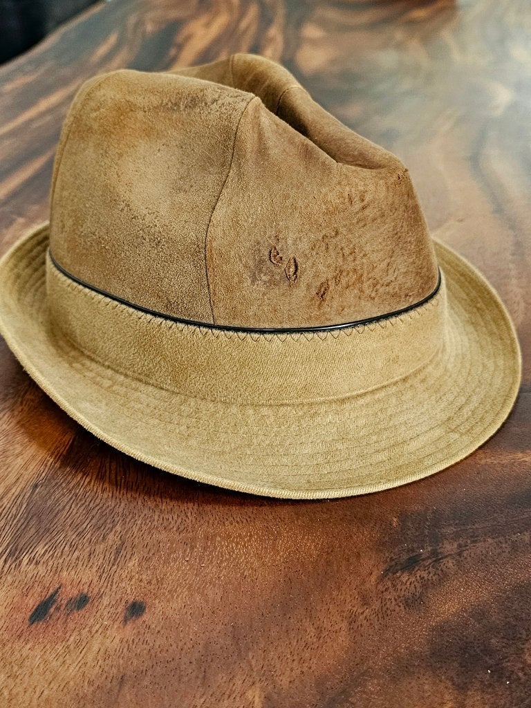 Herenhoed maat 57 beige/camel – fedora stijl – vintage look, Ophalen of Verzenden, Gedragen, 57 cm (M, 7⅛ inch) of minder, Hoed