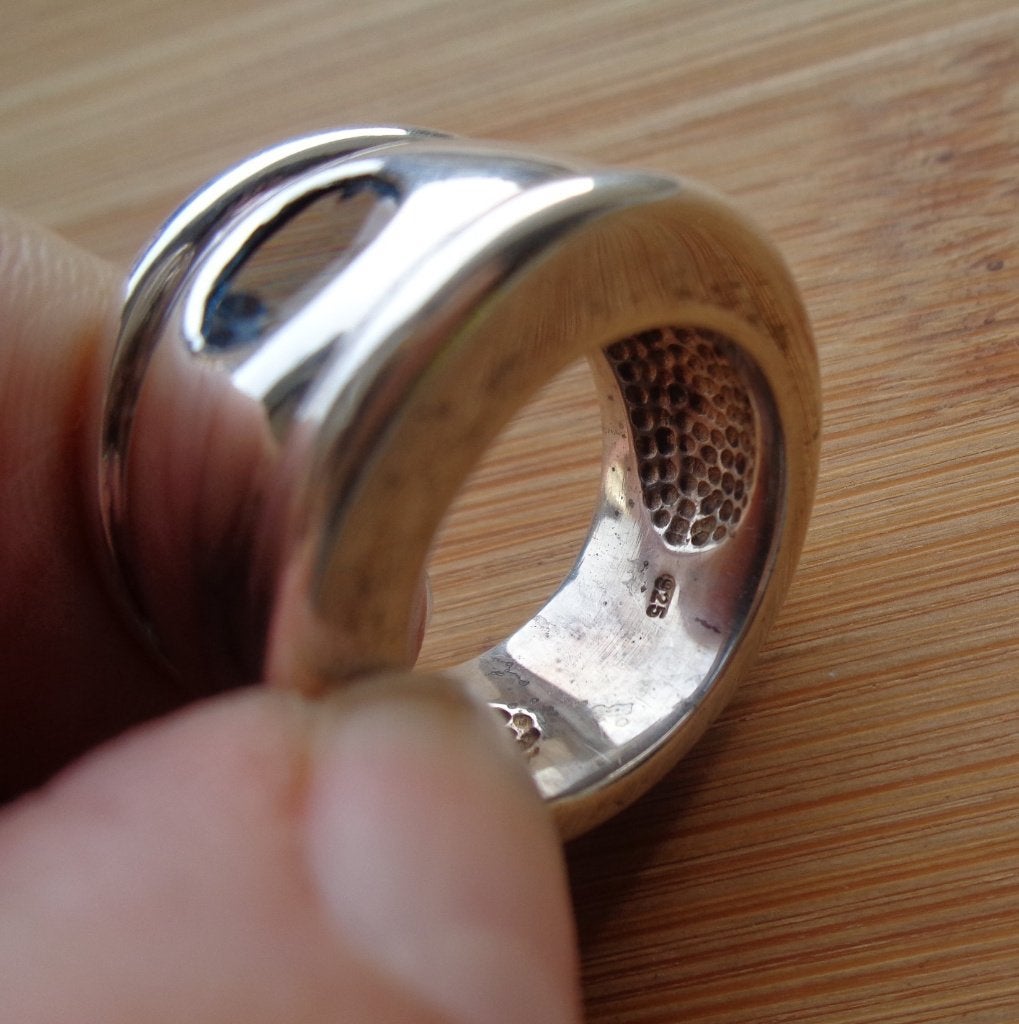 zilveren zware ring met blauwe steen [522], Verzenden, Dame, Zilver, Zilver