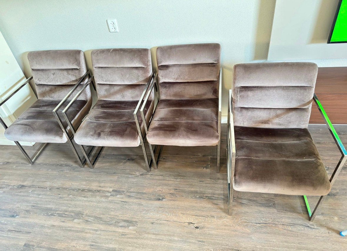 4 Luxe Fluwelen Eetkamerstoelen Set, Ophalen, Zo goed als nieuw, Grijs