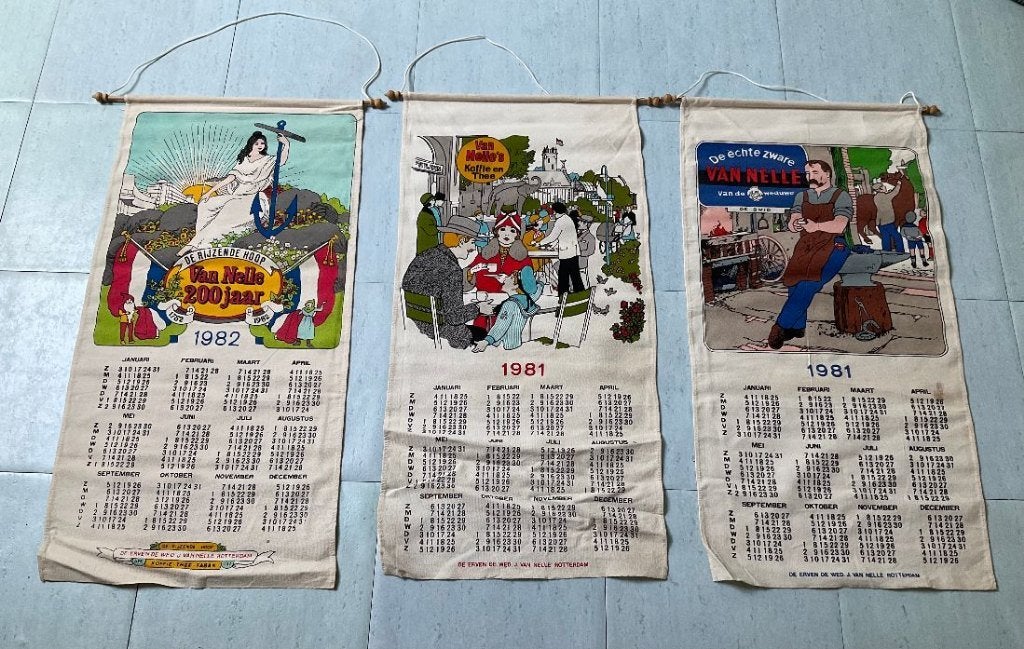 3 reclame kalenders de Erven van Nelle koffie tabak jaren 80, Verzamelen, Ophalen of Verzenden, Zo goed als nieuw, Overige typen