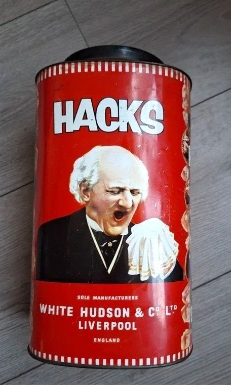 Retro HACKS snoepblik vintage reclameblik Engeland, Verzamelen, Ophalen of Verzenden, Gebruikt, Overige, Overige merken