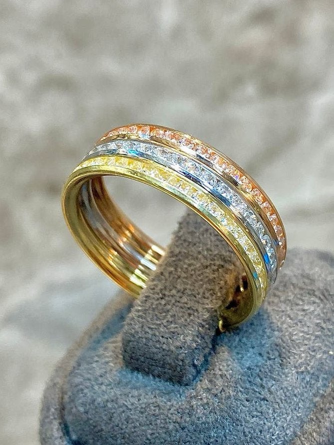 14k Gouden Tricolor Ring, 18 tot 19, Nieuw, Ophalen of Verzenden, Met edelsteen