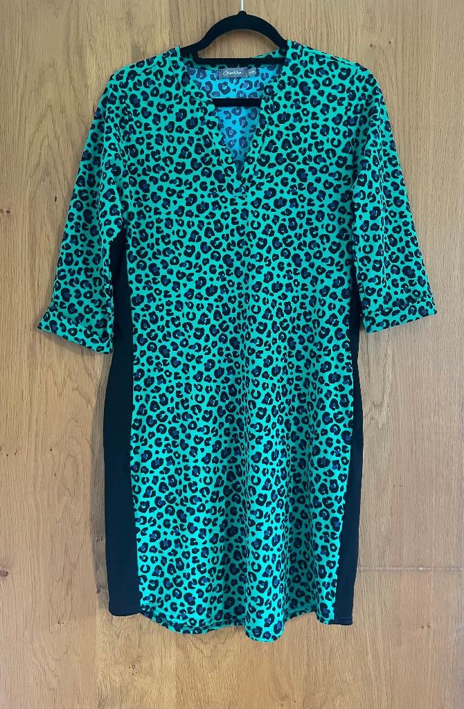 Voorjaars jurk van Turquoise Panterprint | Geisha (L), Kleding | Dames, Jurken, Vila, Maat 42/44 (L), Oranje, Ophalen of Verzenden