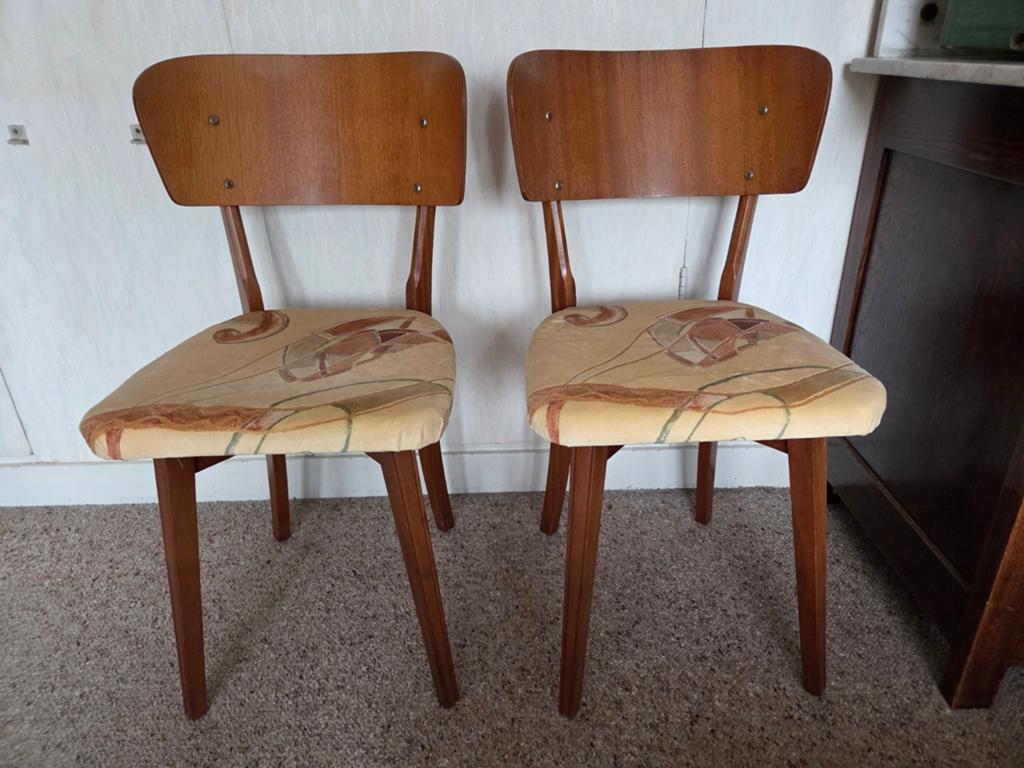 2x Vintage Retro Deens Design stoelen, Verzamelen, Retro, Huis en Inrichting, Ophalen