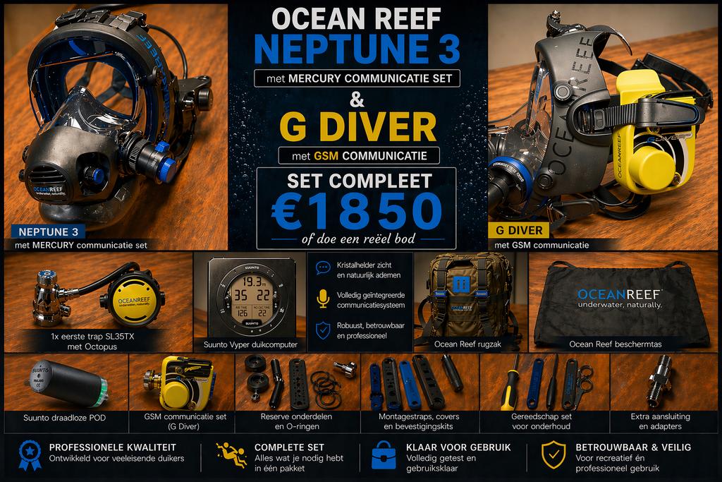 Ocean Reef Neptune 3 & G Diver, Ophalen of Verzenden, Zo goed als nieuw, Duikbril of Snorkel