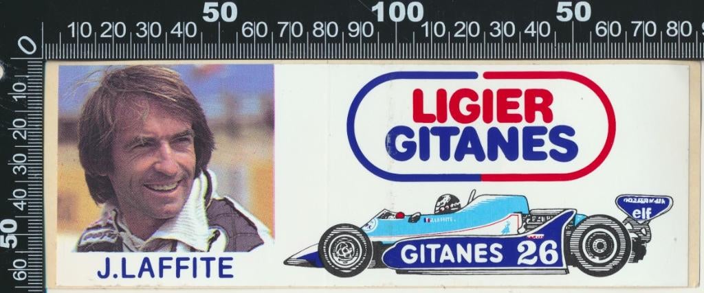 Sticker: Ligier Gitanes - Formule 1 - Jacques Laffite (2), Ophalen of Verzenden, Zo goed als nieuw, Auto of Motor