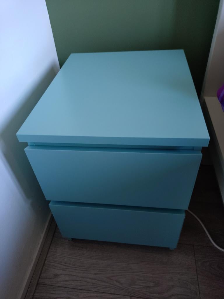 MALM Ladekast 2 lades, nachtkastje, blauw/turquoise,40x55 cm, Ophalen, Overige materialen, Minder dan 45 cm, 55 tot 70 cm