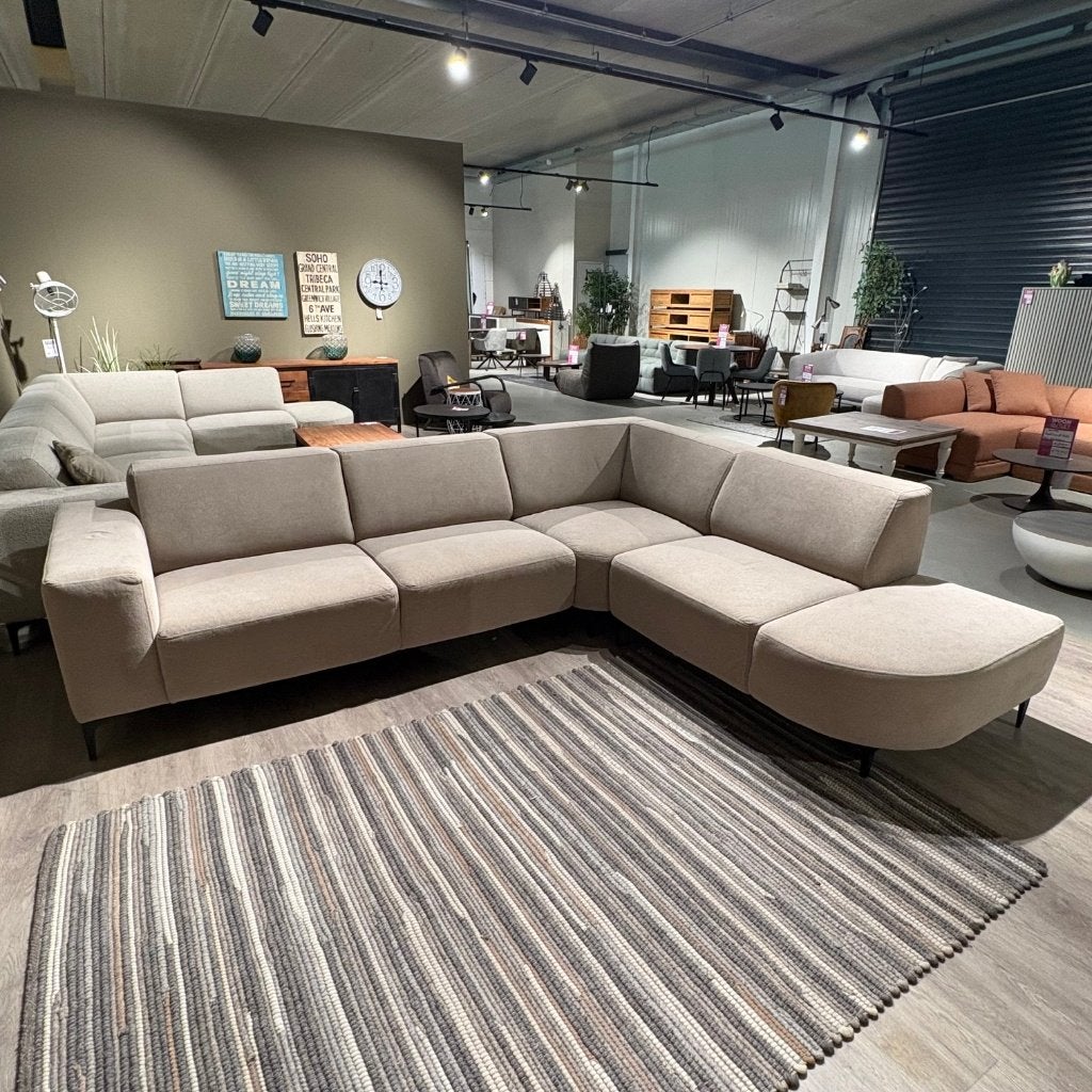 Hoekbank beige/taupe japandi stijl 295x234cm, Ophalen, 250 tot 300 cm, Hoekbank, Zo goed als nieuw