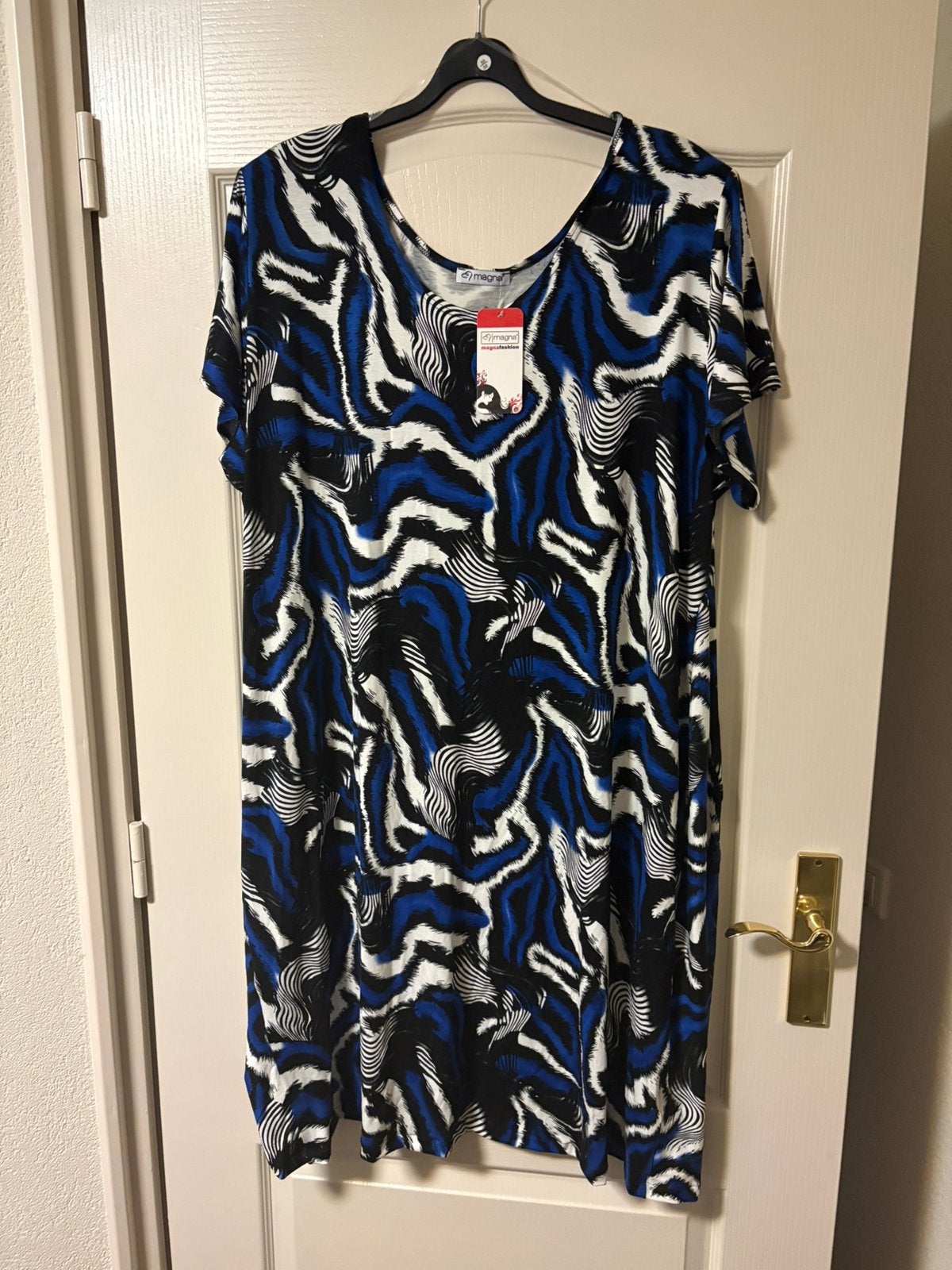 Tuniek 56/58 Magna alijn zwart/kobaltblauw/crème, Kleding | Dames, Ophalen of Verzenden, Nieuw, Meerkleurig, Blouse of Tuniek