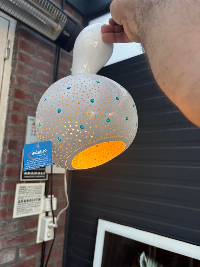 Unieke Kalebas Lamp met Mozaïek Patroon, Ophalen of Verzenden, Zo goed als nieuw, Overige materialen