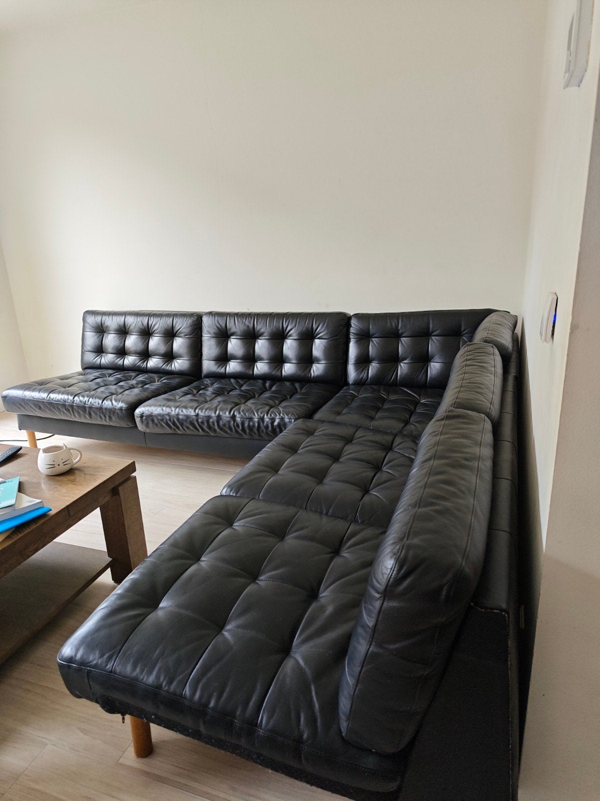 Landskrona bank, echt runderleer, 270x230cm, gebruikt, Ophalen, 250 tot 300 cm, Gebruikt, Minder dan 75 cm