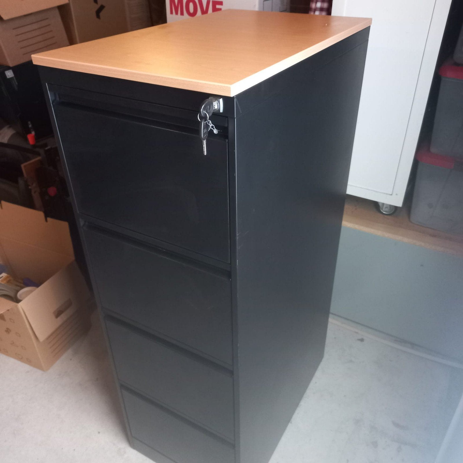 Zwarte metalen ladekast met 4 lades en slot, Ophalen, 5 laden of meer, 50 tot 100 cm, Minder dan 100 cm