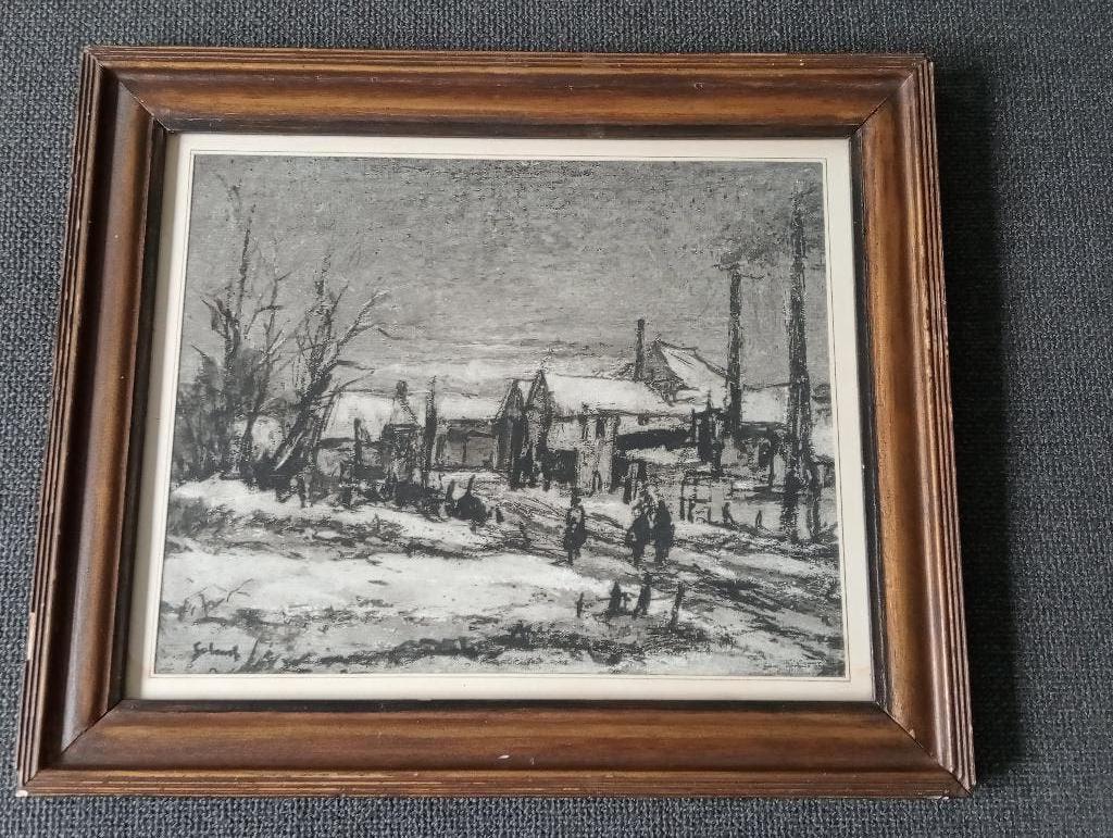 Ets van een dorp - gesigneerd, Antiek en Kunst, Kunst | Etsen en Gravures, Ophalen, 34 cm, 40 cm, Ets