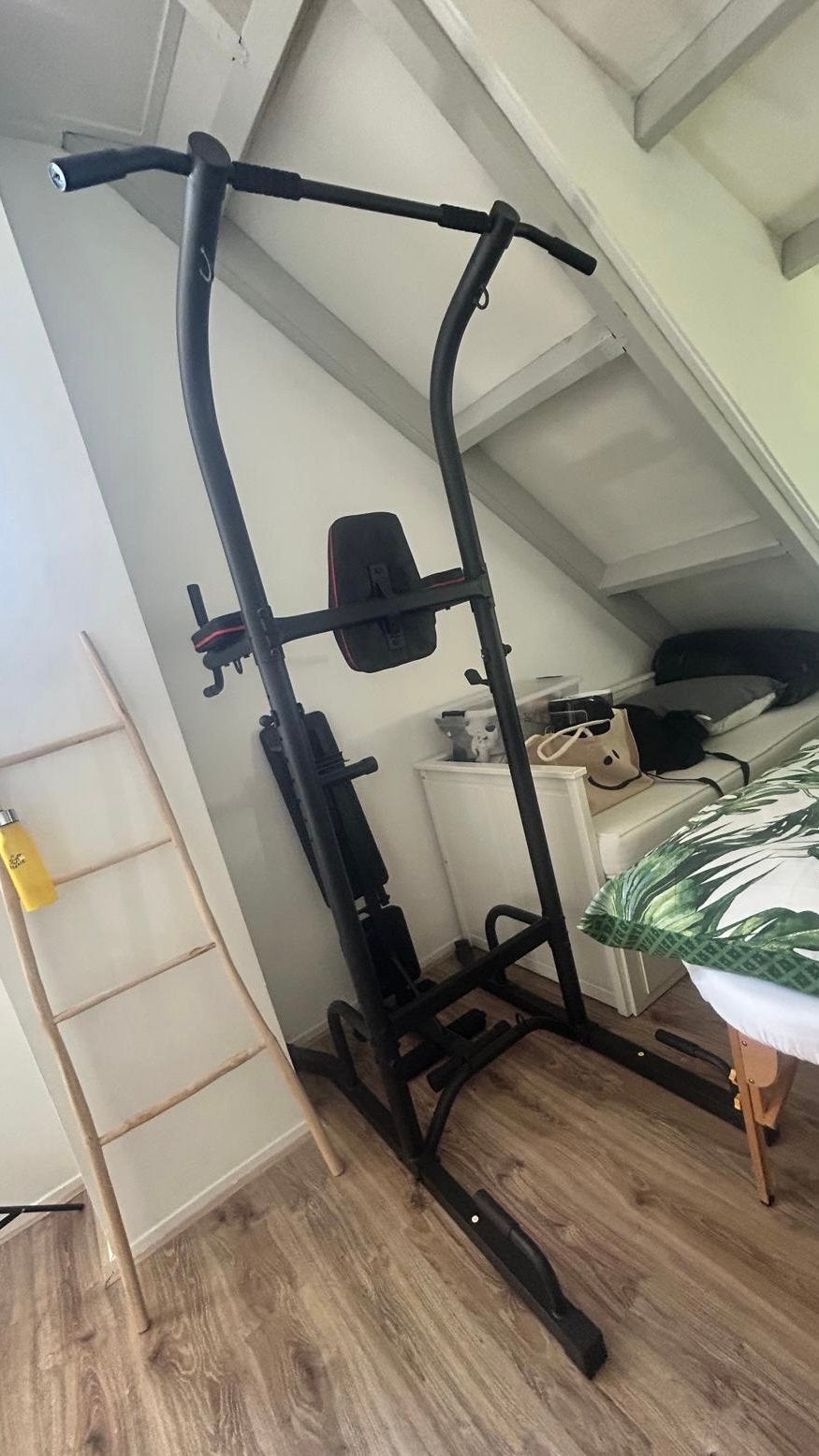 Homecom Power Tower met Fitnessbank Zwart, Ophalen, Zo goed als nieuw, Armen, Overige typen