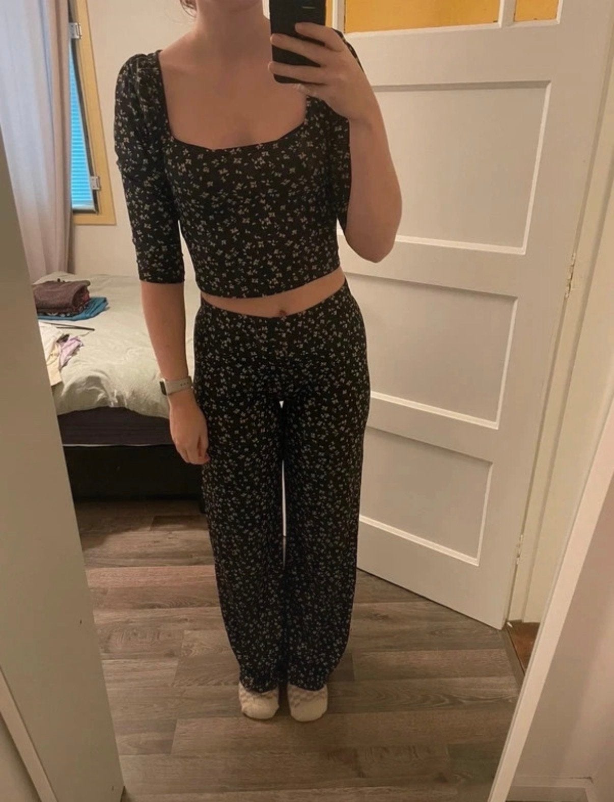 Loavies Co-ord Set Zwart met Bloemenprint - Maat M, Kleding | Dames, Ophalen of Verzenden, Zo goed als nieuw, Maat 38/40 (M)