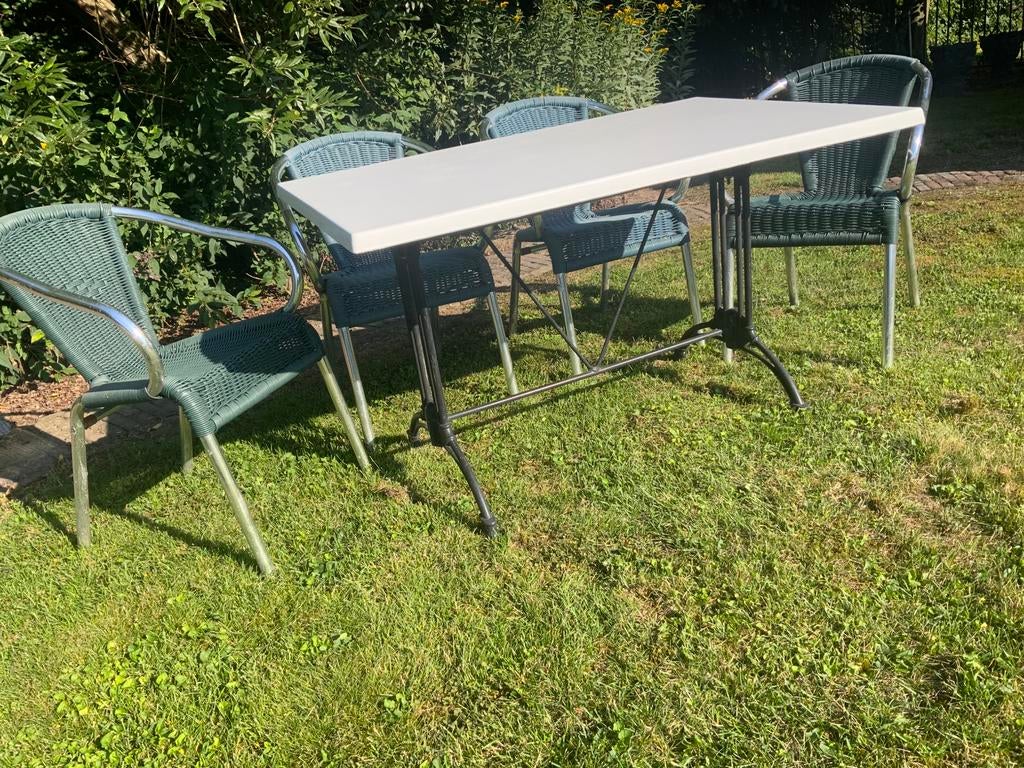 Tuinset 4 stoelen met gietijzeren tafel, Tuin en Terras, Ophalen, Gebruikt, Overige materialen