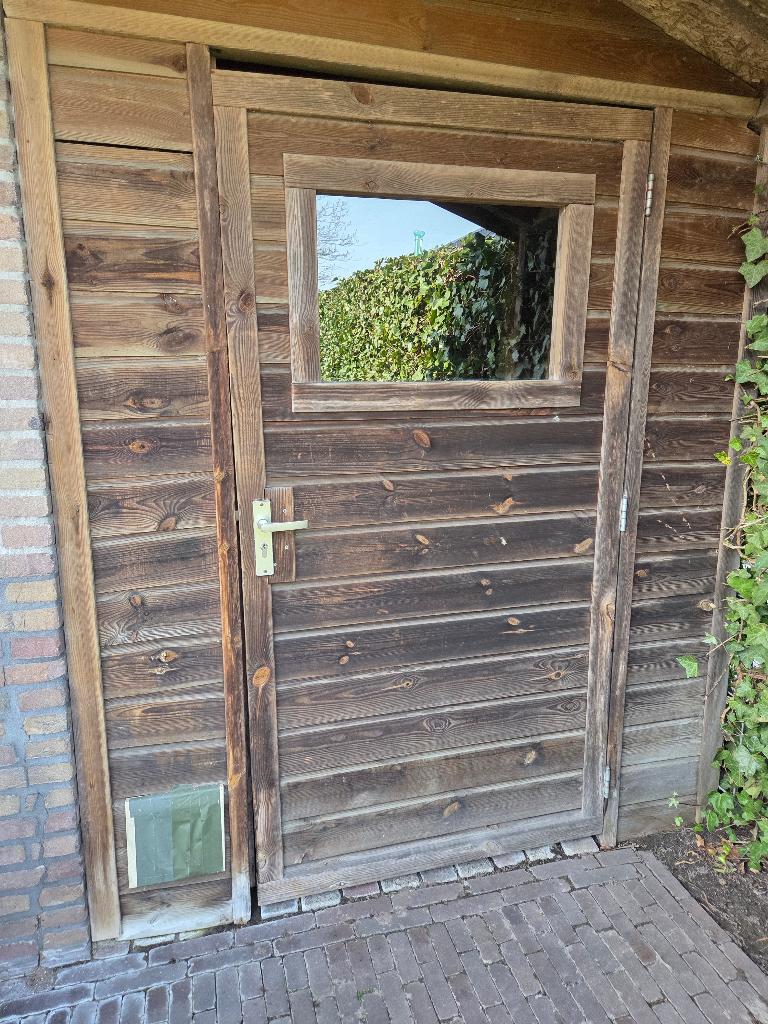 Deur hout met raam + kozijn, Doe-het-zelf en Verbouw, Kozijnen en Schuifpuien, Deurkozijn, Zo goed als nieuw, 150 tot 225 cm, Hout
