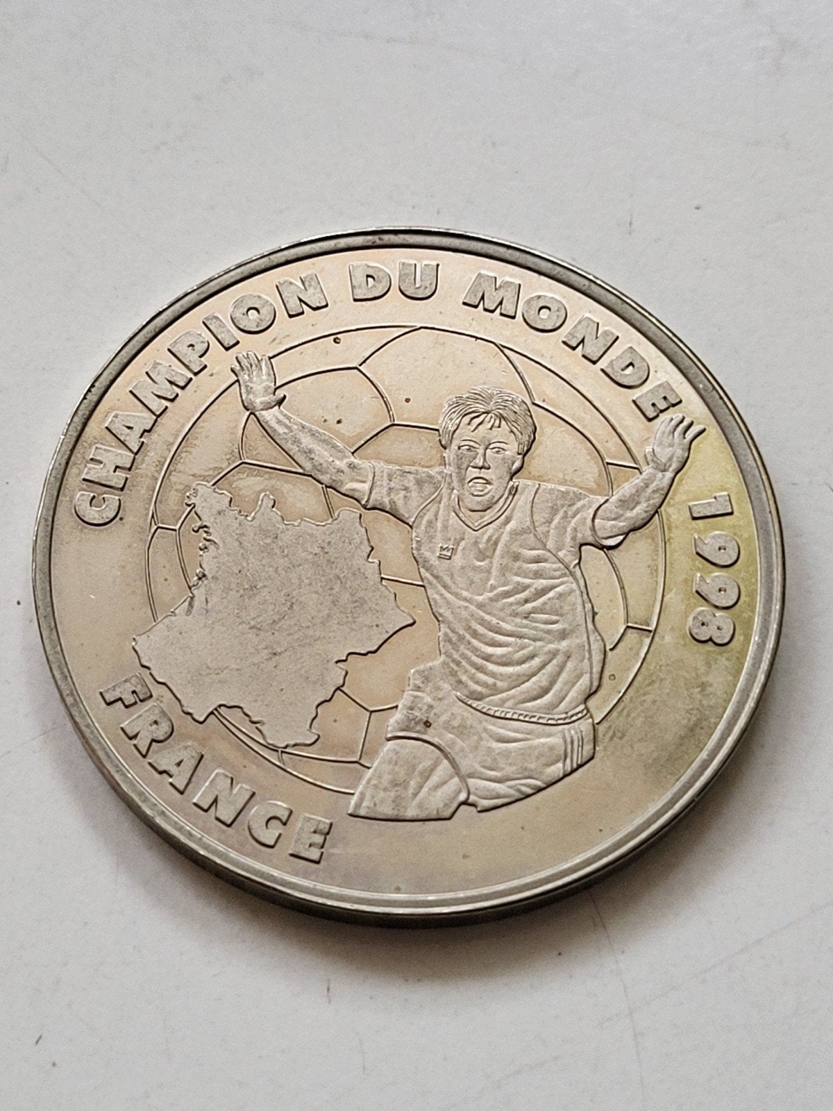 WK 1998 Frankrijk Voetbal penning Frankrijk wereldkampioen, Postzegels en Munten, Ophalen of Verzenden