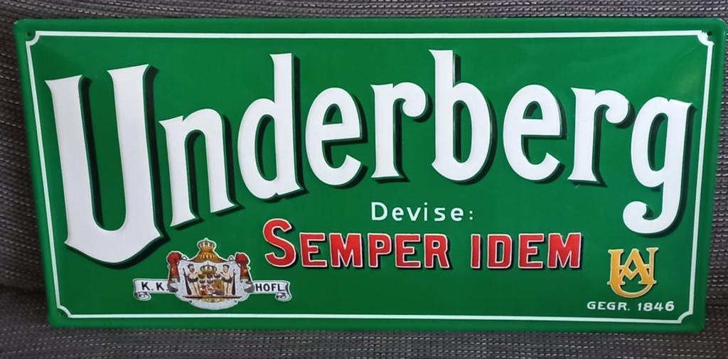 Origineel Underberg metalen reclamebord mancave/bardecoratie, Ophalen of Verzenden, Reclamebord