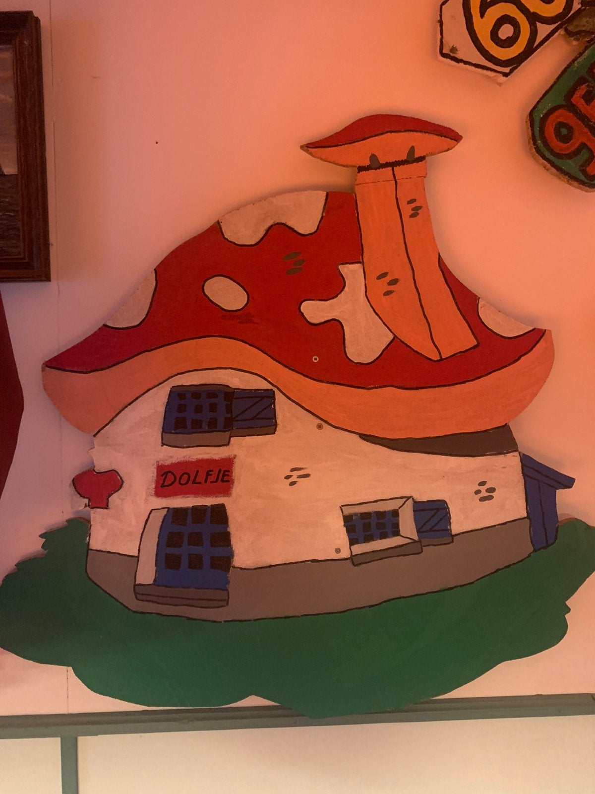 Handgeschilderde houten decoratie: paddenstoel en kabouter, Ophalen, Fantasie, Gebruikt, Handgemaakt
