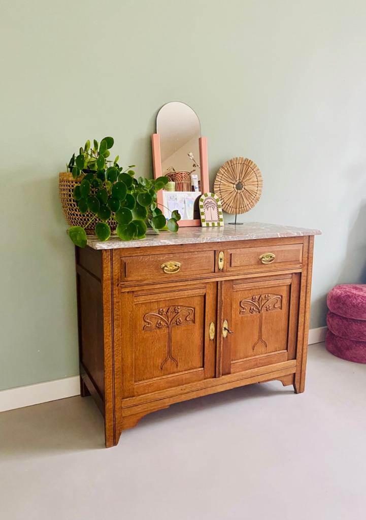 Antieke Commode dressoir met Marmeren Blad - Goede Conditie, Gebruikt, -, 50 tot 70 cm, -