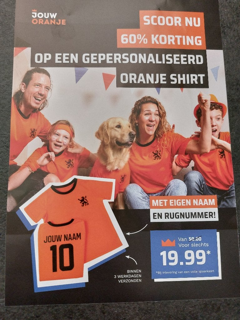Voucher voor een Oranje shirt met eigen gekozen naam en nr., Verzamelen, Supermarktacties, Plus, Ophalen of Verzenden