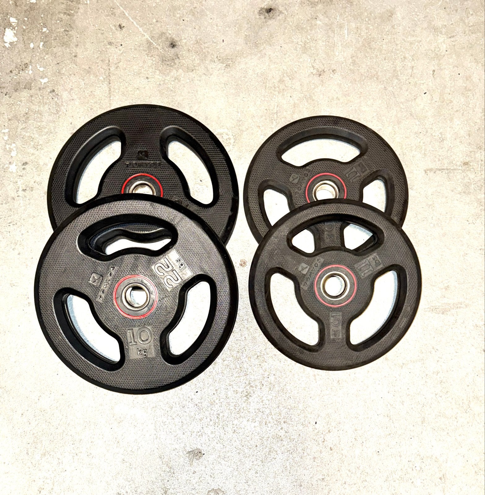 Domyos Halterschijven Set - 2x 10kg, 2x 5kg, Ophalen, Gebruikt, Armen, Halterschijven